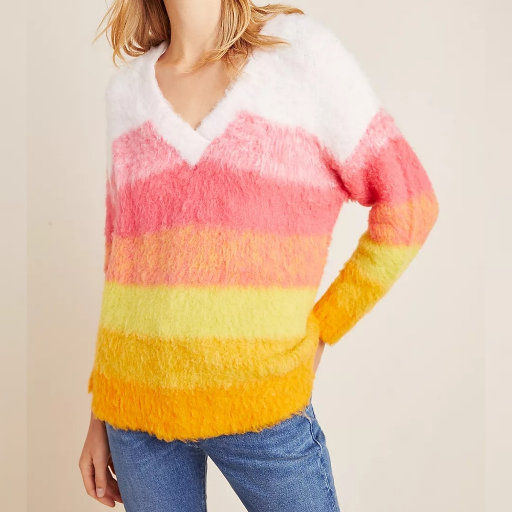 Anthropologie Simone Striped V Neck Sweater L
